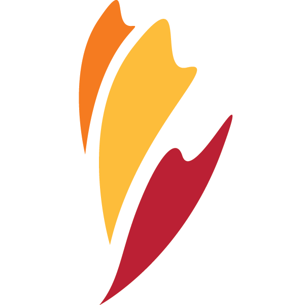 A stylized flame logo