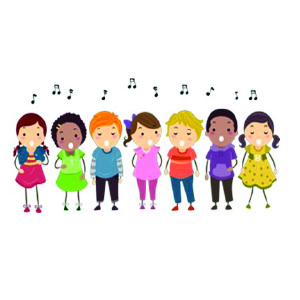 An illustration of young children singing.