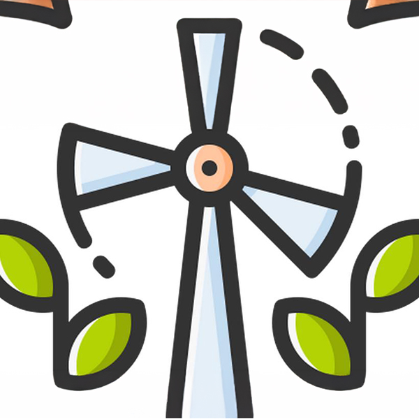 A stylized image suggesting wind turbines and growing things.