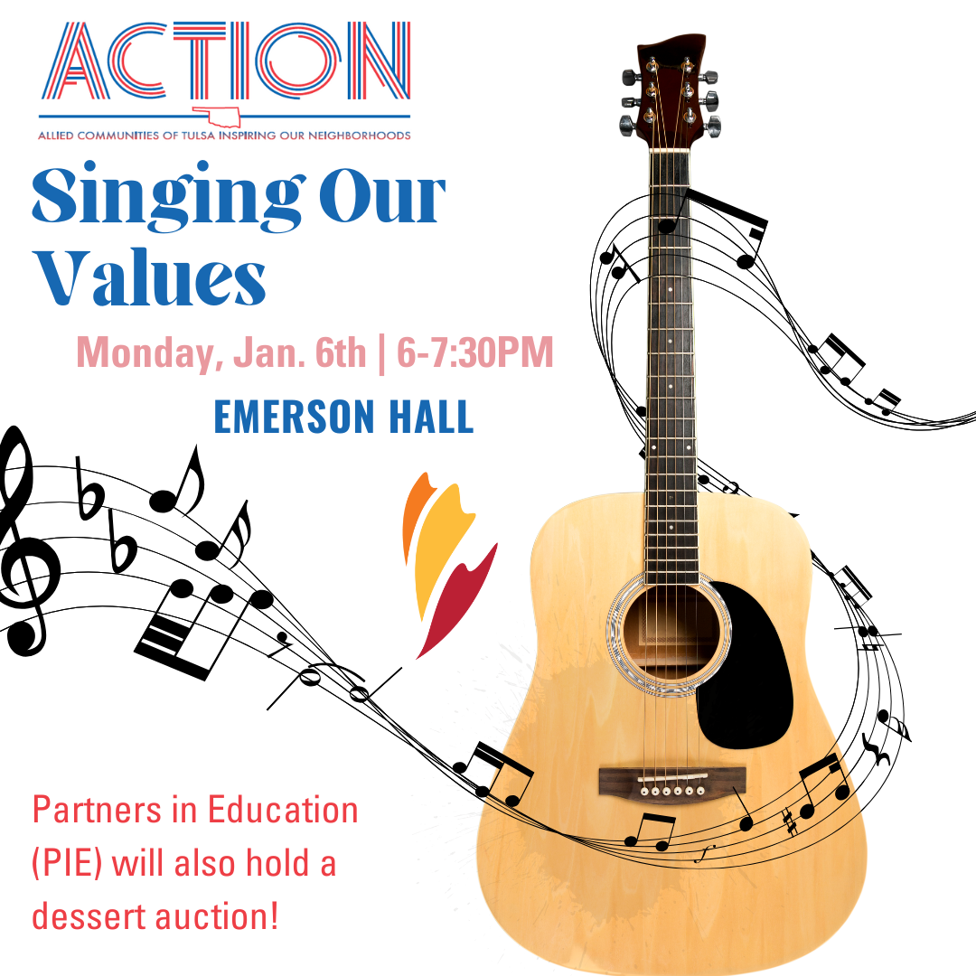 ACTION Singing our values. Monday, January 6, 2025 in Emerson Hall from 6-7:30PM.